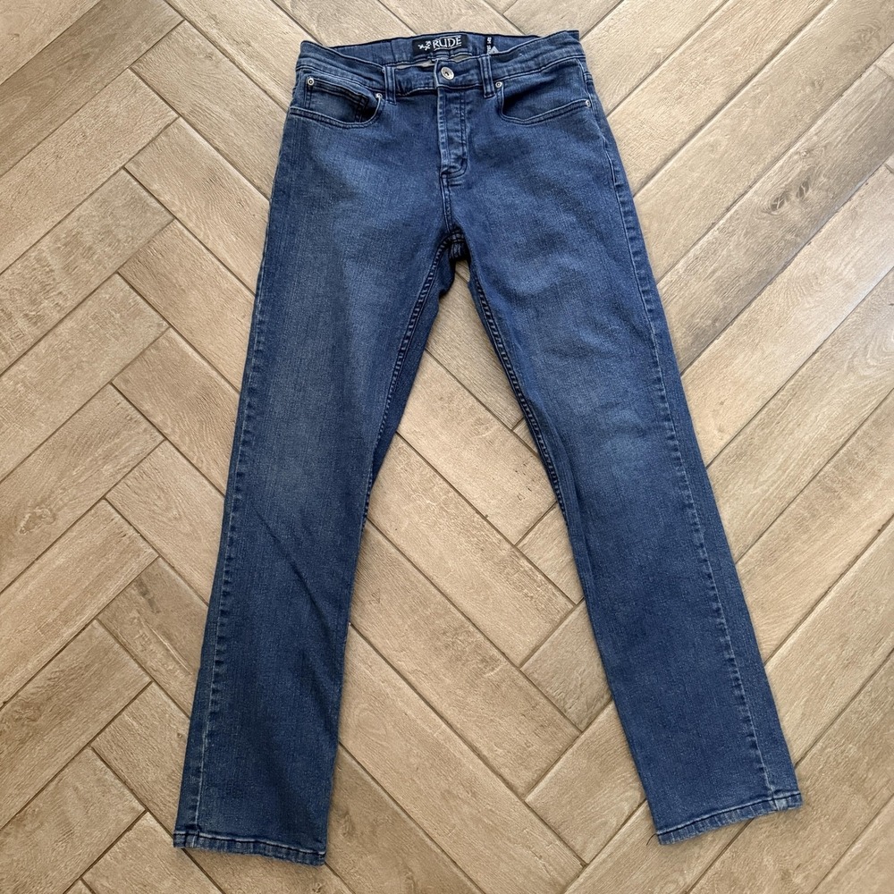 Rude Slim Straight Jeans Mens 30x32 Blue Medium Wash Stretch Denim Hot Topic